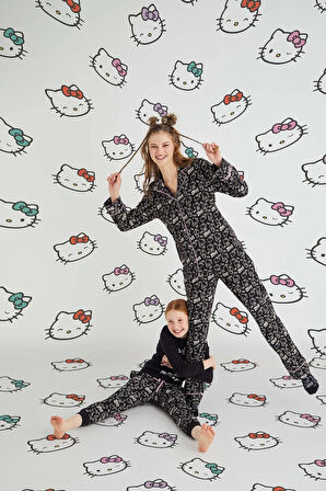 Kız Çocuk Siyah Kız Uzun Kol Pamuklu Pijama Takımı