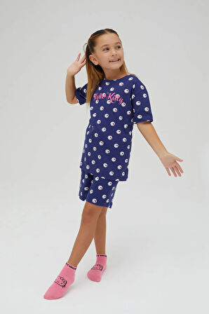 Kız Çocuk Kısa Şortlu Pamuklu Pijama Takımı