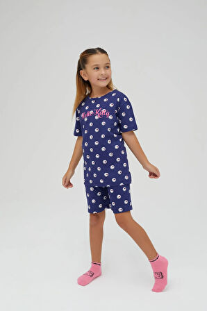 Kız Çocuk Kısa Şortlu Pamuklu Pijama Takımı