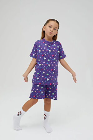 Kız Çocuk Kısa Kollu Şortlu Pamuklu Pijama Takımı