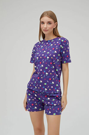 Lisanslı Kısa Kollu Şortlu Pamuklu Pijama Takımı