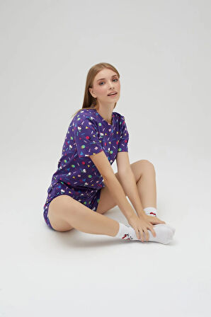 Lisanslı Kısa Kollu Şortlu Pamuklu Pijama Takımı