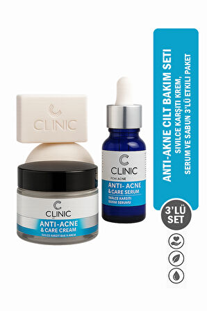 Anti-Akne Cilt Bakım Seti - Sivilce Karşıtı Krem, Serum ve Sabun 3'lü Etkili Set