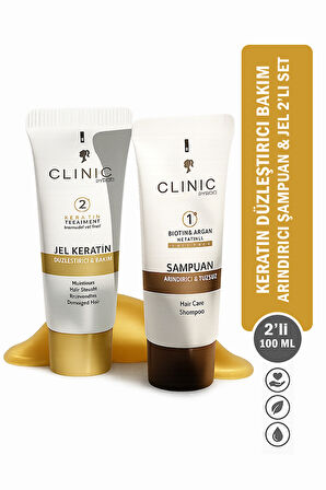 Keratin Düzleştirici Bakım – Arındırıcı Şampuan & Jel 2’li Set | 2x100 ml