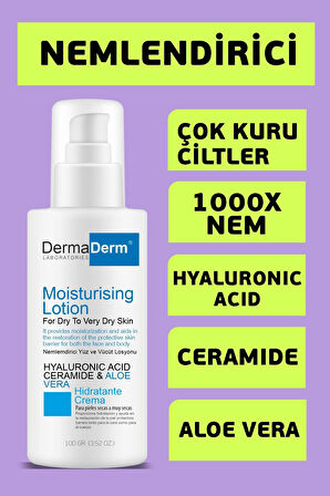 Nemlendirici Yüz Ve Vücut Kremi Kuru Ciltler İçin Seramid Ve Hyalüronik Asit İçerikli 100 ml