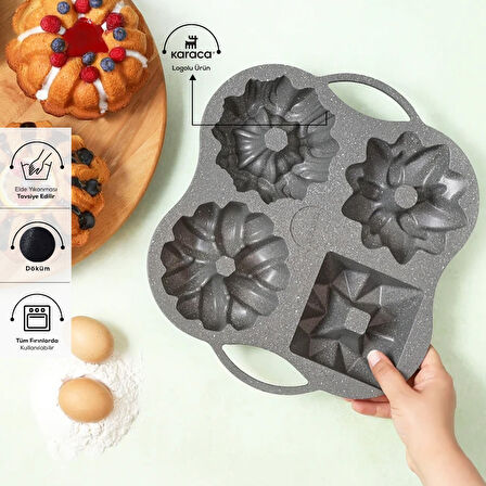 Karaca Cake Pro 4'lü Antrasit Döküm Kek Kalıbı