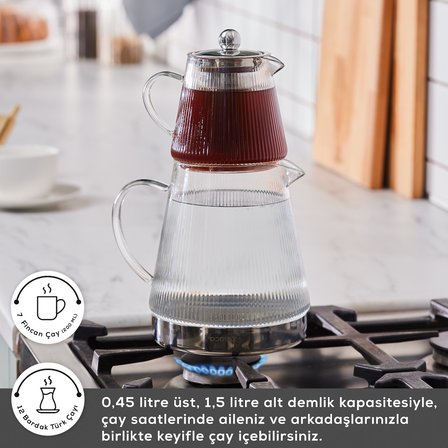 Karaca Keops Borosilikat Cam Mini Çaydanlık Takımı 0,45L & 1,5L