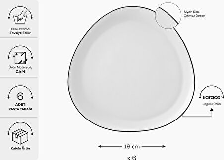 Karaca Sky Siyah Rimli Cam 6 Kişilik Pasta Tatlı Takımı 18 Cm