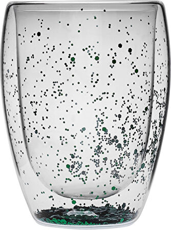 Karaca Pia Çift Cidarlı Green Glitter Su Bardağı 350 Ml
