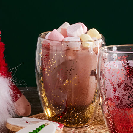 Karaca Pia Çift Cidarlı Golden Glitter Su Bardağı 350 Ml