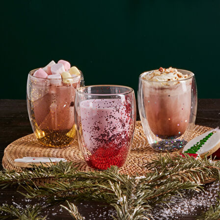 Karaca Pia Çift Cidarlı Golden Glitter Su Bardağı 350 Ml