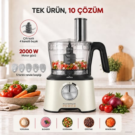 10 Farklı Aparatlı Premium Mutfak Robotu Blender Seti, Doğrayıcı 2000w | 4 Kanatlı Bıçak