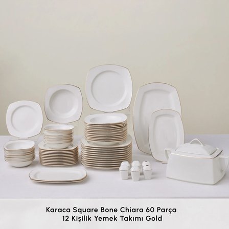 Karaca Square Bone Chiara 60 Parça 12 Kişilik Yemek Takımı Gold