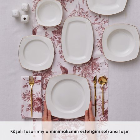 Karaca Square Bone Chiara 60 Parça 12 Kişilik Yemek Takımı Gold