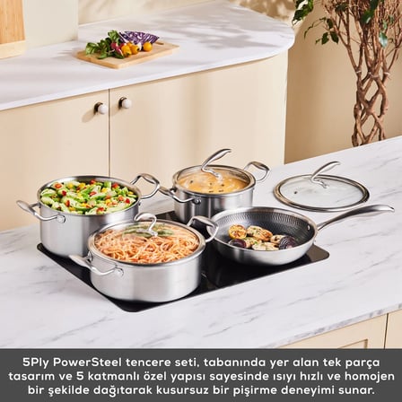 Karaca Powersteel 5Ply 316+ İndüksiyon Tabanlı 7 Parça Çelik Tencere ve Tava Seti