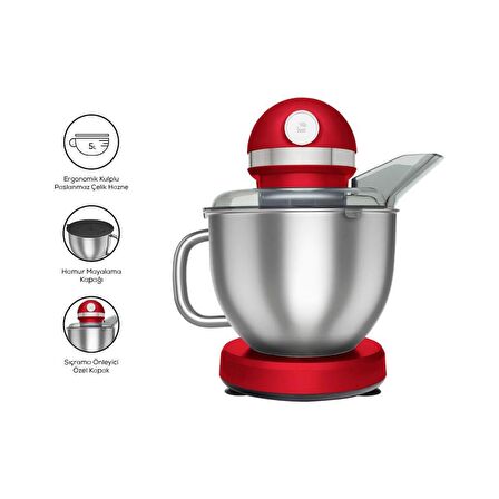 Karaca Mastermaid Chef Pro Çift Kollu 1750 W 5 lt Kırmızı Stand Mikser