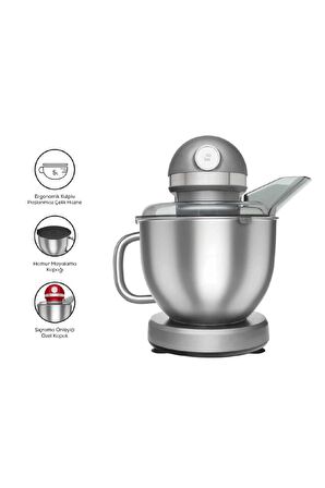 Karaca Mastermaid Chef Pro Çift Kollu 1750 W 5 lt Galaxy Grey Stand Mikser