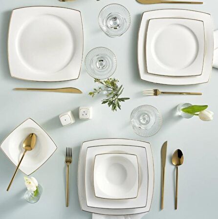 Karaca Square Bone Jamie 57 Parça 12 Kişilik Yemek Takımı Gold