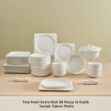 Karaca Red Carpet Collection Fine Pearl Extra Nish 58 Parça 12 Kişilik Yemek Takımı Platin