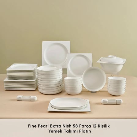 Karaca Red Carpet Collection Fine Pearl Extra Nish 58 Parça 12 Kişilik Yemek Takımı Platin