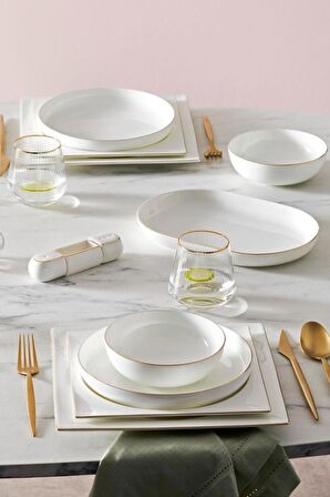 Karaca Fine Pearl Extra Nish 62 Parça 12 Kişilik Yemek Takımı Gold