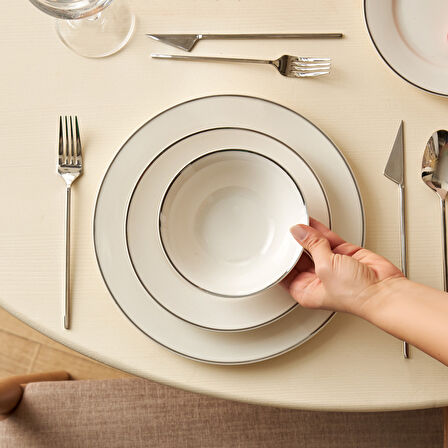 Karaca Elegance Bone Rebeca 24 Parça 6 Kişilik Yemek Takımı Platin