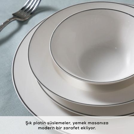 Karaca Elegance Bone Rebeca 24 Parça 6 Kişilik Yemek Takımı Platin