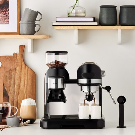 Karaca Coffeemaid Kahve Öğütücülü, Süt Köpürtücülü, 19 Bar Basınçlı Espresso, Latte, Cappuccino, Americano Makinesi Black 1,4L 1550W