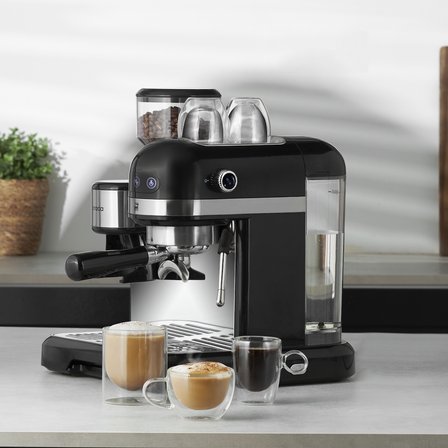 Karaca Coffeemaid Kahve Öğütücülü, Süt Köpürtücülü, 19 Bar Basınçlı Espresso, Latte, Cappuccino, Americano Makinesi Black 1,4L 1550W