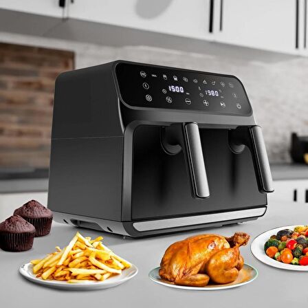 (AMBALAJ HASARLI) Karaca Multifry XXXL Dijital Twin İki Hazneli Airfryer 4+4 lt Yağsız Fritöz