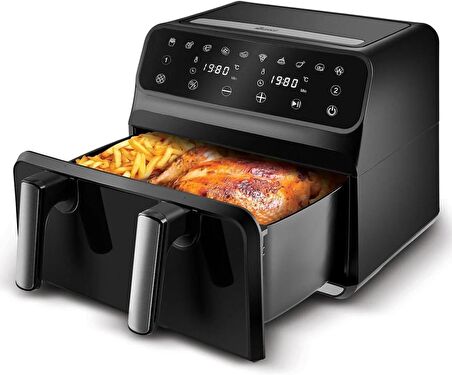 (AMBALAJ HASARLI) Karaca Multifry XXXL Dijital Twin İki Hazneli Airfryer 4+4 lt Yağsız Fritöz