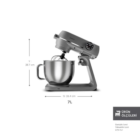 Multichef Artisan Digital Ekran 7 L Döküm Stand Mikser Antrasit Hamur Yoğurma Makinası