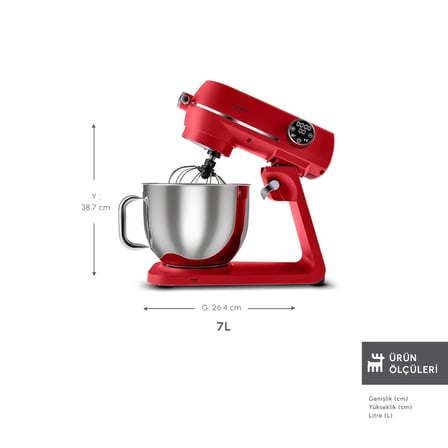 Karaca Multichef Artisan Digital Ekran 7 L Döküm Stand Mikser Kırmızı Hamur Yoğurma Makinası