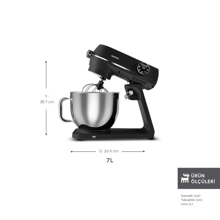 Karaca Multichef Artisan Digital Ekran 7 L Döküm Stand Mikser Siyah Hamur Yoğurma Makinası