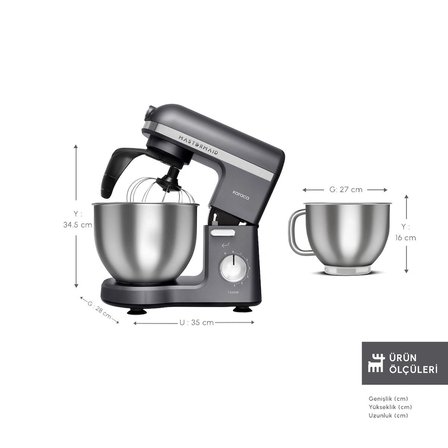 Karaca Mastermaid Chef Pro Çift Kollu Hamur Yoğurma Makinesi Space Gray 1500 W 5L