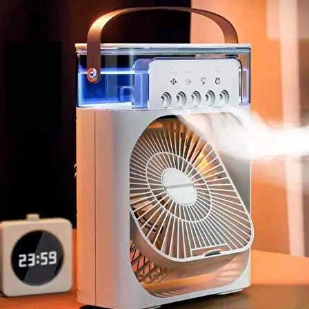 Inovaxis Mini Buharlı Taşınabilir Fan, Sulu-Buzlu Vantilatör 5 Sprey Delikli Renkli LED Işıklı