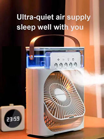 Inovaxis Mini Buharlı Taşınabilir Fan, Sulu-Buzlu Vantilatör 5 Sprey Delikli Renkli LED Işıklı