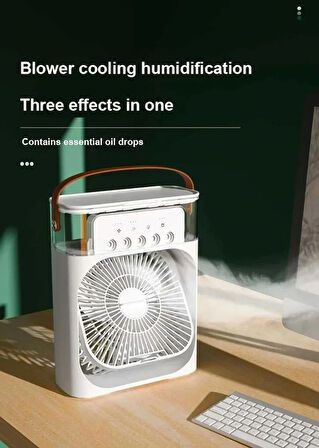 Inovaxis Mini Buharlı Taşınabilir Fan, Sulu-Buzlu Vantilatör 5 Sprey Delikli Renkli LED Işıklı