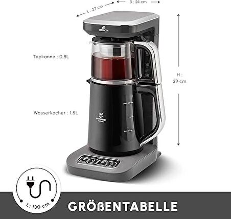 (OUTLET) Karaca Çaysever Robotea Pro 4in1 2500 W Space Gray Konuşan Cam Demlikli Çay Makinesi