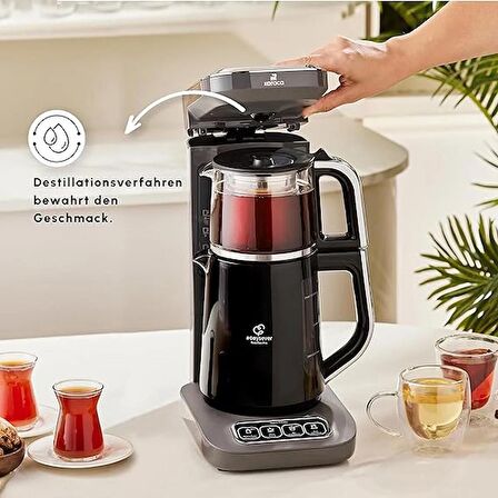 (OUTLET) Karaca Çaysever Robotea Pro 4in1 2500 W Space Gray Konuşan Cam Demlikli Çay Makinesi