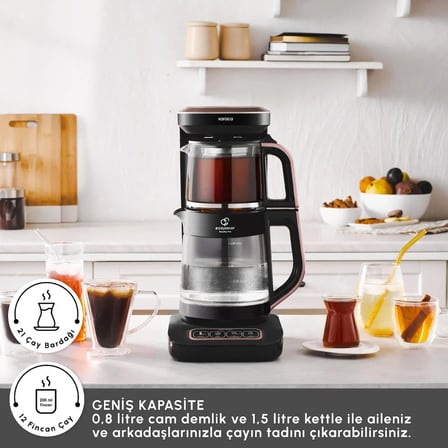 Karaca Çaysever Robotea Pro Connect 4 in 1 Konuşan Cam Çay Makinesi Rosegold
