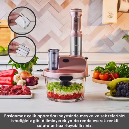 Karaca Mastermaid Prosteel 6 in 1 Uzun Blender Ayaklı 6 Bıçaklı Cam Mutfak Robotu 2500W Rosegold