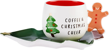 Karaca New Year Yılbaşı Çay Fincanı 180 ml Ve Çam Ağacı Tabağı