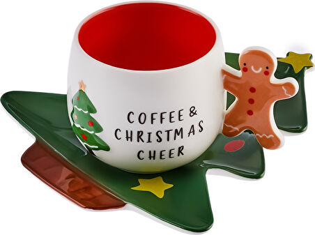 Karaca New Year Yılbaşı Çay Fincanı 180 ml Ve Çam Ağacı Tabağı