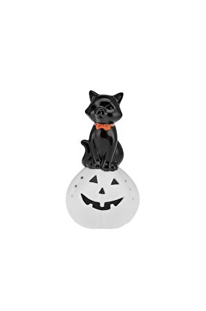 Karaca Home Halloween Seramik Led Işıklı Biblo Beyaz Siyah