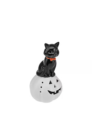 Karaca Home Halloween Seramik Led Işıklı Biblo Beyaz Siyah
