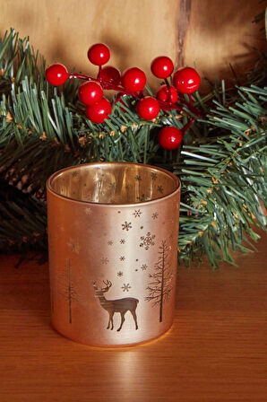 Karaca Home New Year Yılbaşı Helena Gold Cam Mumluk 7x7,8 Cm