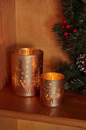 Karaca Home New Year Yılbaşı Helena Gold Cam Mumluk 7x7,8 Cm