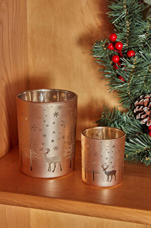 Karaca Home New Year Yılbaşı Helena Gold Cam Mumluk 7x7,8 Cm