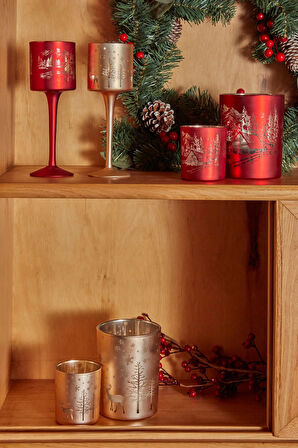 Karaca Home New Year Yılbaşı Helena Gold Cam Mumluk 7x7,8 Cm